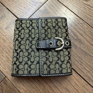 Coach Black and Khaki Signature Canvas Wallet with Buckle Detail